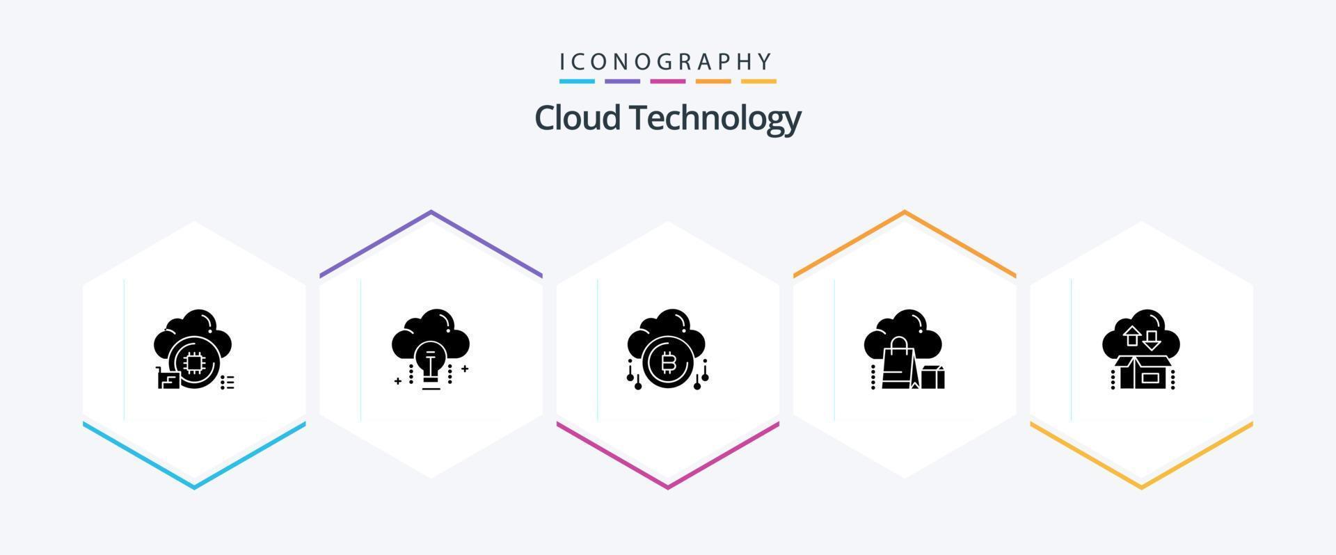 paquete de iconos de 25 glifos de tecnología en la nube que incluye bolsa. compras. ligero. nube. bitcoind vector