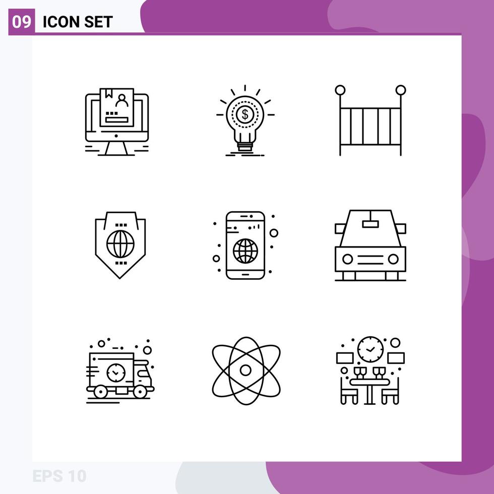 Universal Icon Symbols Group of 9 Modern Outlines of globe world money access children Editable Vector Design Elements