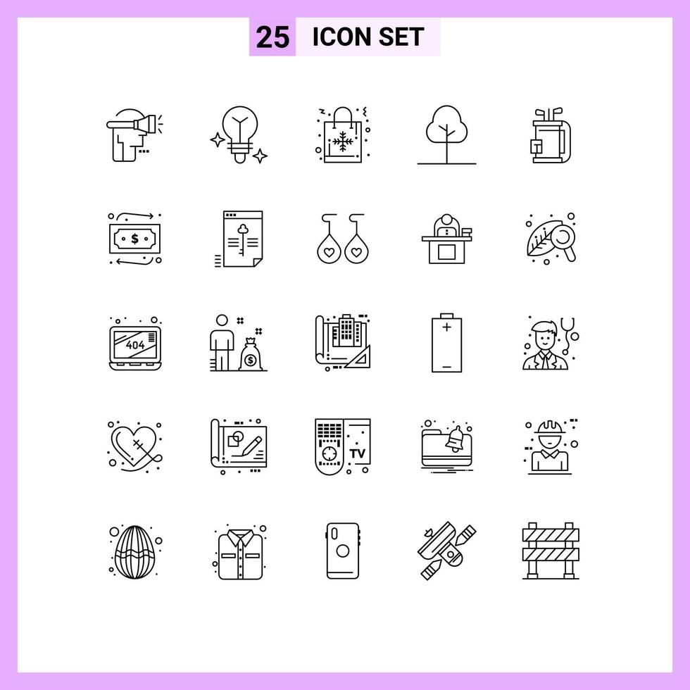 25 Universal Line Signs Symbols of golf club christmas bag bag greenery Editable Vector Design Elements