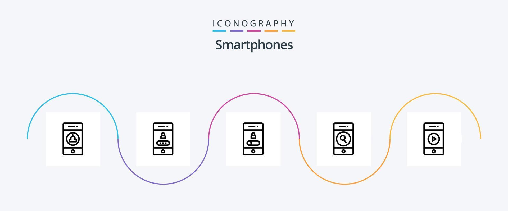 Smartphones Line 5 Icon Pack Including audio. search. calling. phone. telephone vector