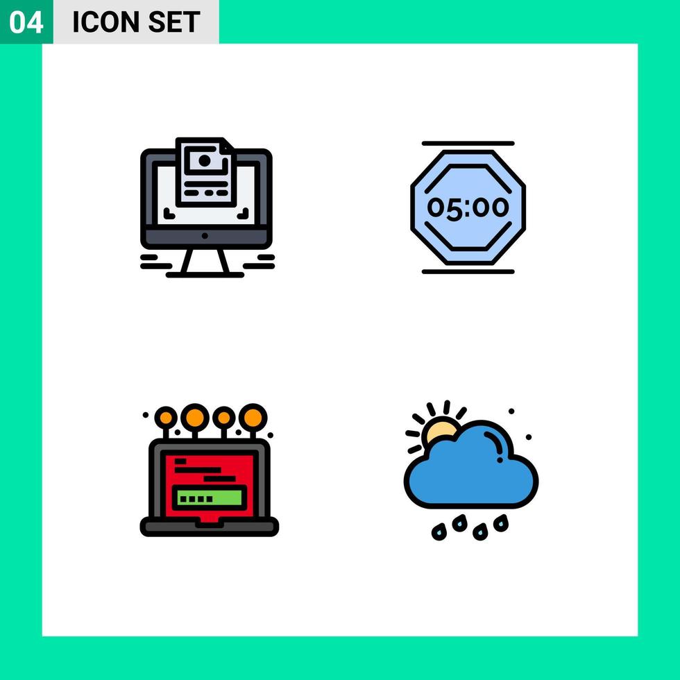 Editable Vector Line Pack of 4 Simple Filledline Flat Colors of screen install website stop login Editable Vector Design Elements