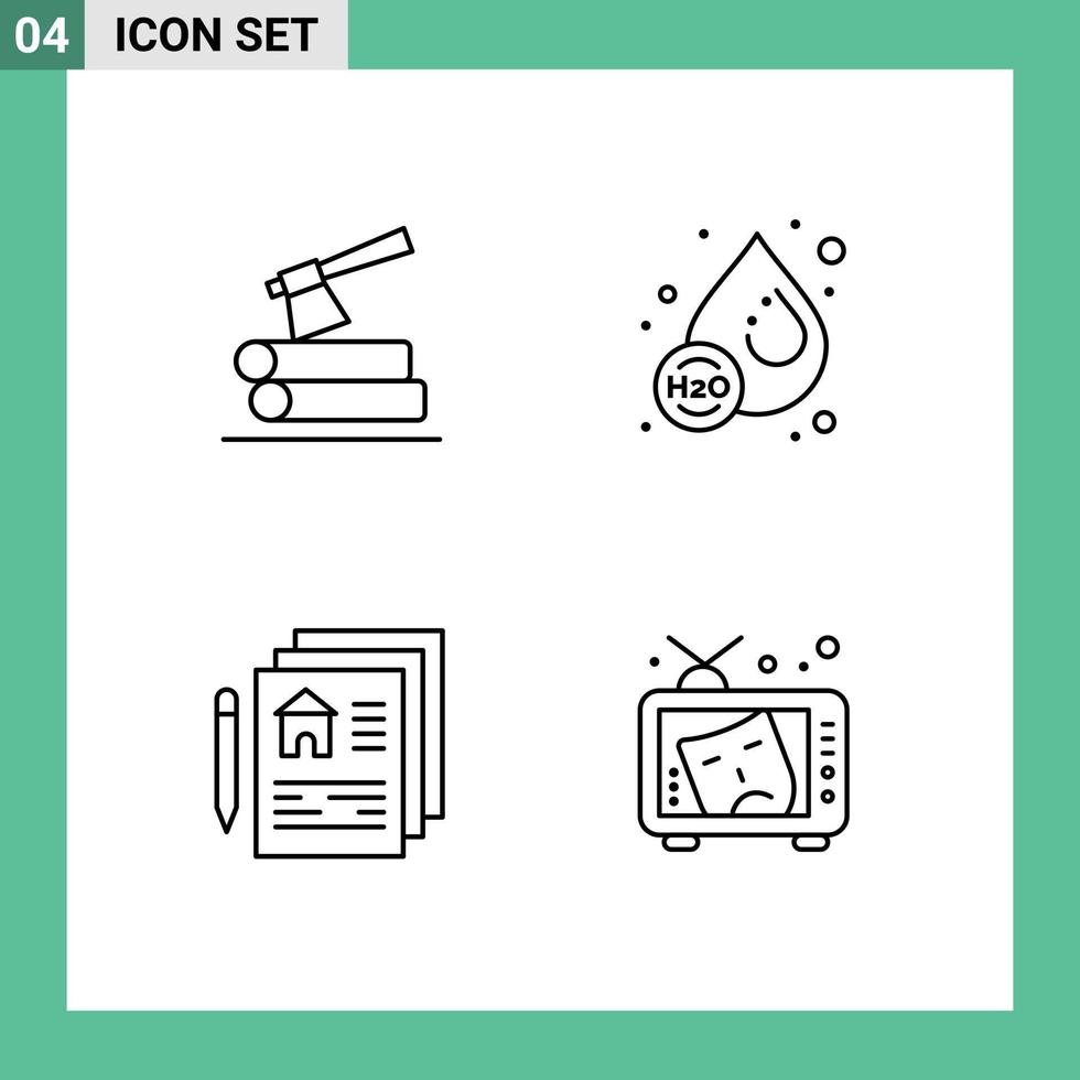 Pictogram Set of 4 Simple Filledline Flat Colors of ax document wood liquid pen Editable Vector Design Elements