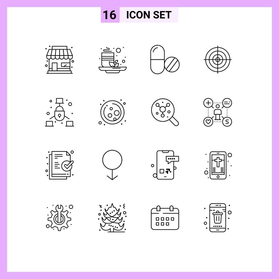 Set of 16 Commercial Outlines pack for communication circle drug strategy target Editable Vector Design Elements