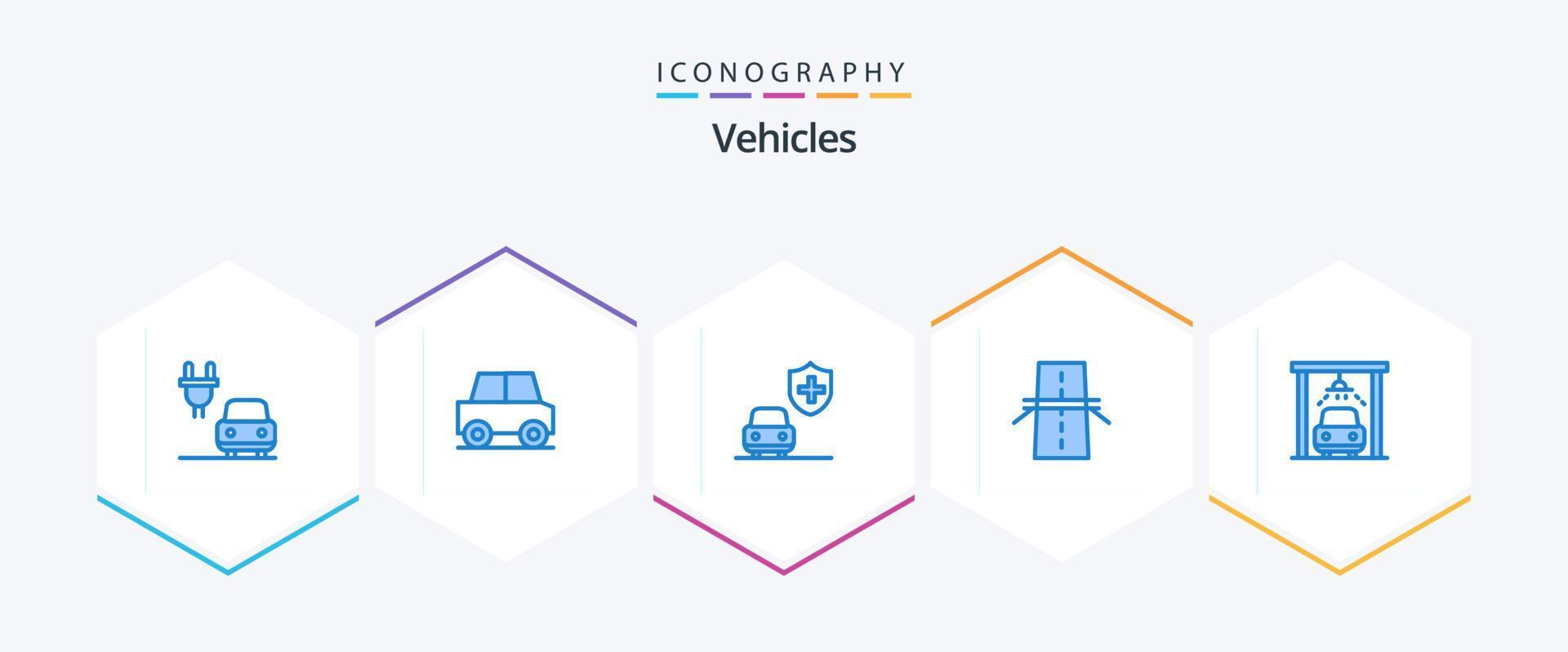 paquete de 25 vehículos de iconos azules que incluye lavado. auto. seguro. autopista. creativo vector