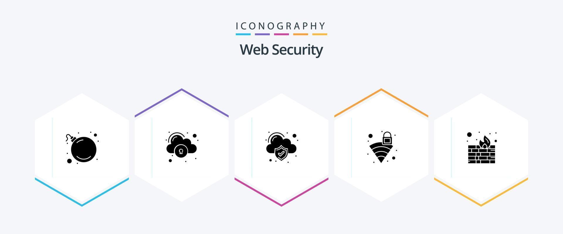 Web Security 25 Glyph icon pack including . protection. security. firewall. signal vector
