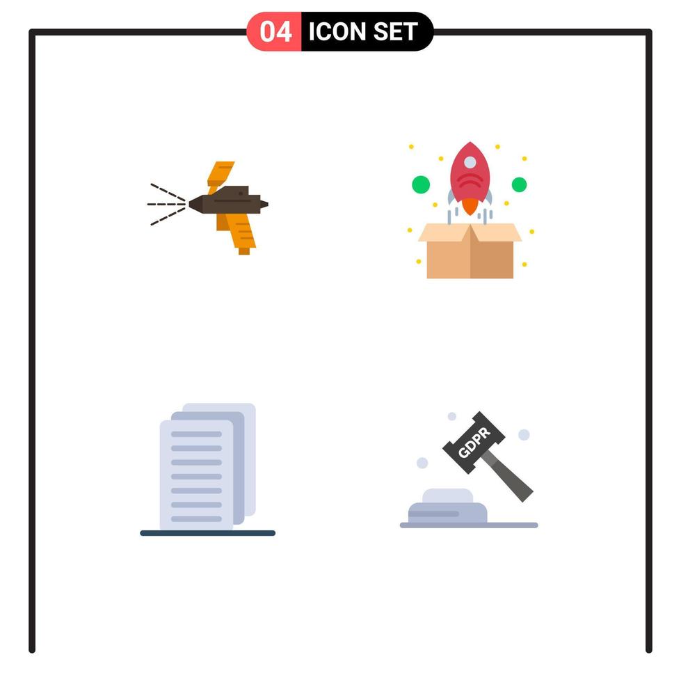 paquete de 4 iconos planos creativos de construcción de documentos en aerosol hasta elementos de diseño vectorial editables de aplicación vector