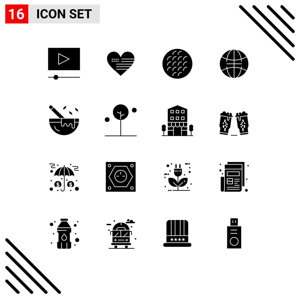 User Interface Pack of 16 Basic Solid Glyphs of kitchenware boiling belgian world global Editable Vector Design Elements