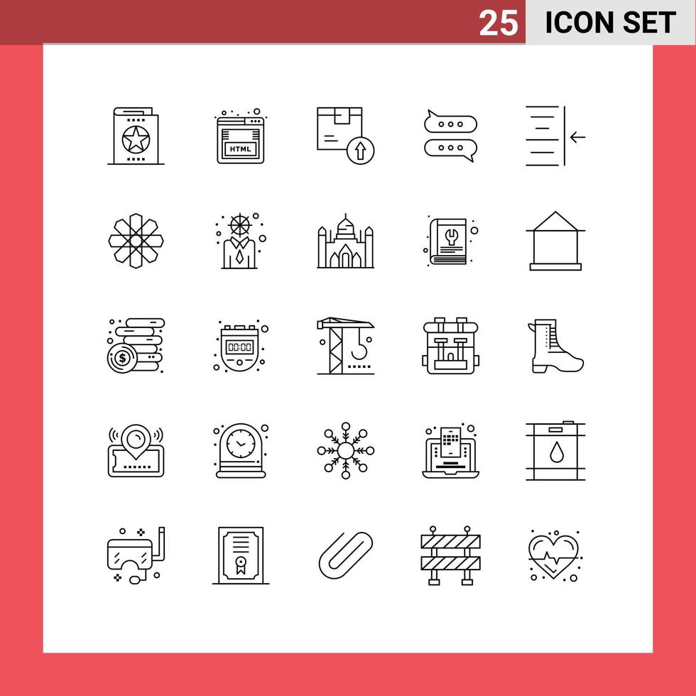 Pack of 25 Modern Lines Signs and Symbols for Web Print Media such as chatting chat marketing bubble logistic Editable Vector Design Elements