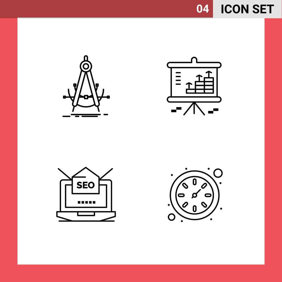 Universal Icon Symbols Group of 4 Modern Filledline Flat Colors of precision projector compass chart laptop Editable Vector Design Elements