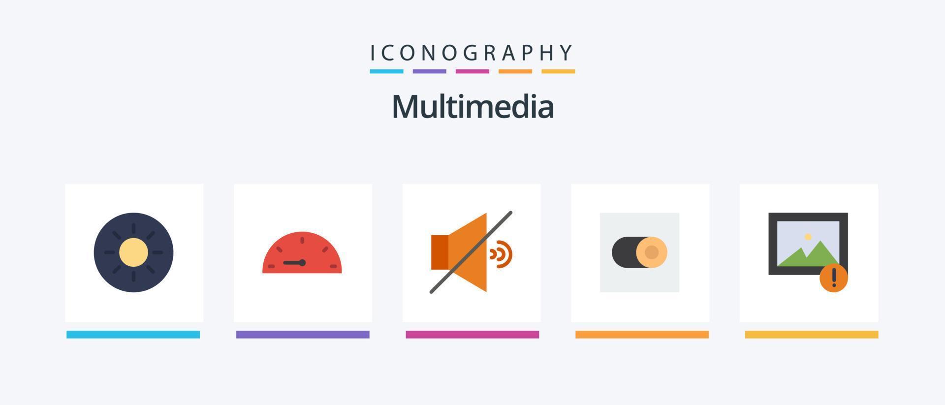 paquete de iconos de 5 planos multimedia que incluye . ajustes. imagen. diseño de iconos creativos vector