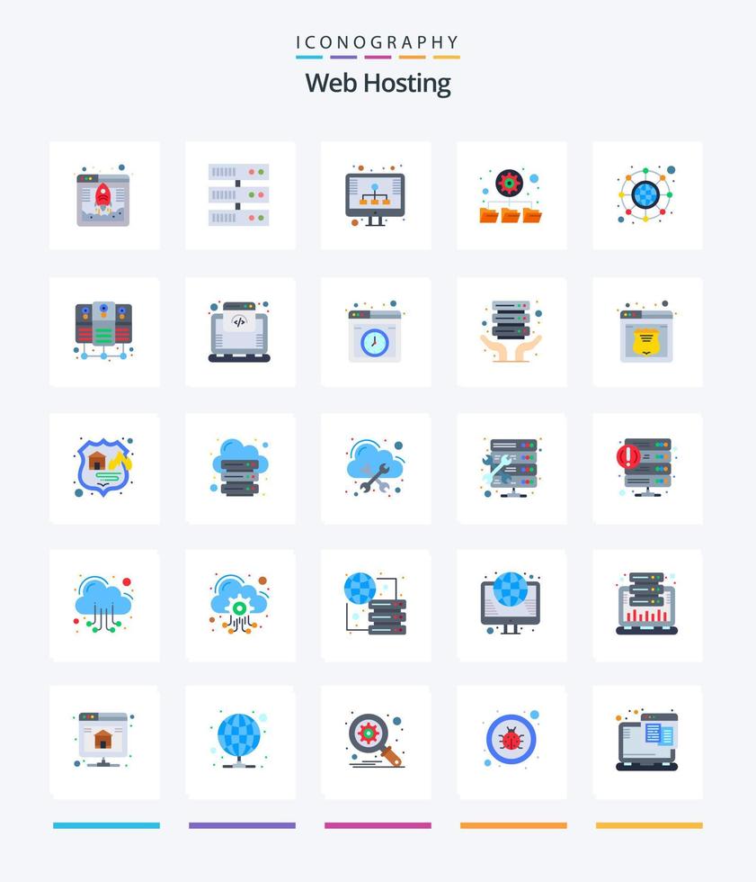 Creative Web Hosting 25 Flat icon pack  Such As database server. hierarchy. hosting. connection. folders vector