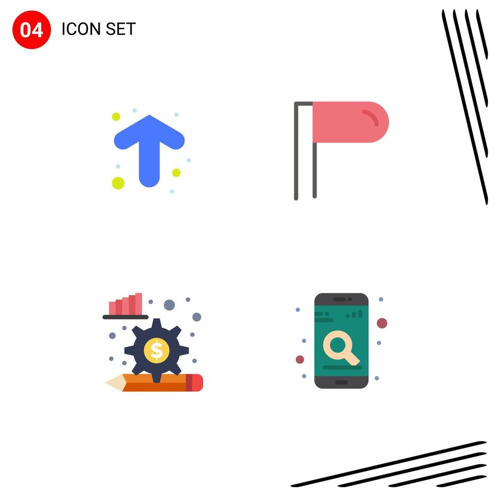 Modern Set of 4 Flat Icons and symbols such as arrow gear direction analysis process mobile Editable Vector Design Elements