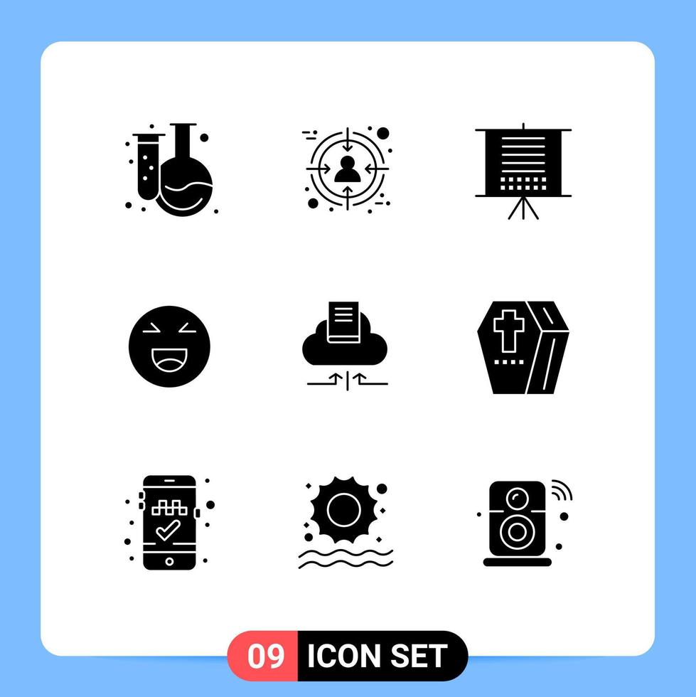 Universal Icon Symbols Group of 9 Modern Solid Glyphs of arrow happy board smile chat Editable Vector Design Elements