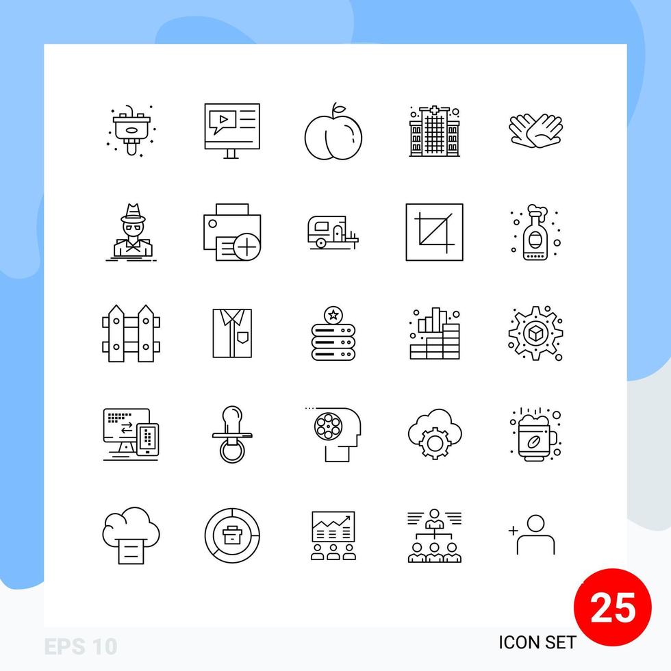 paquete de iconos de vectores de stock de 25 signos y símbolos de línea para ayudar a la clínica de atención de video de caridad elementos de diseño de vectores editables