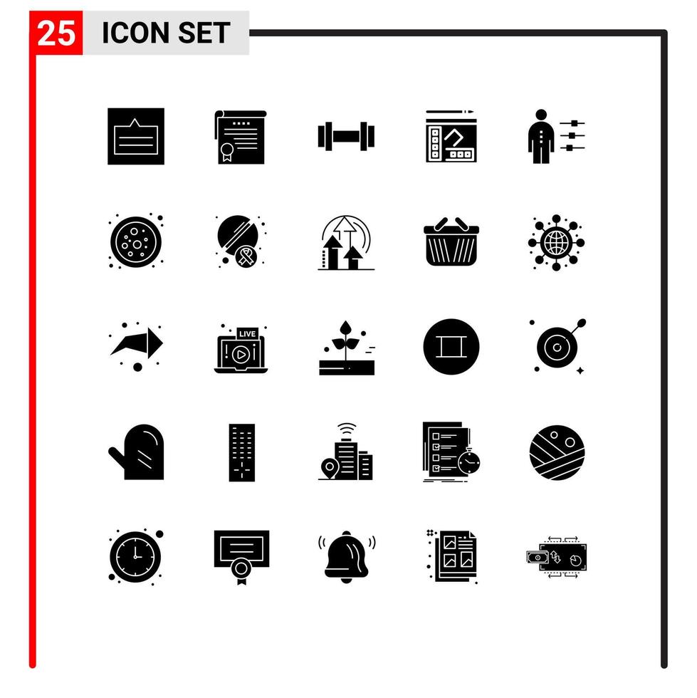 25 User Interface Solid Glyph Pack of modern Signs and Symbols of job abilities award writer notebook Editable Vector Design Elements