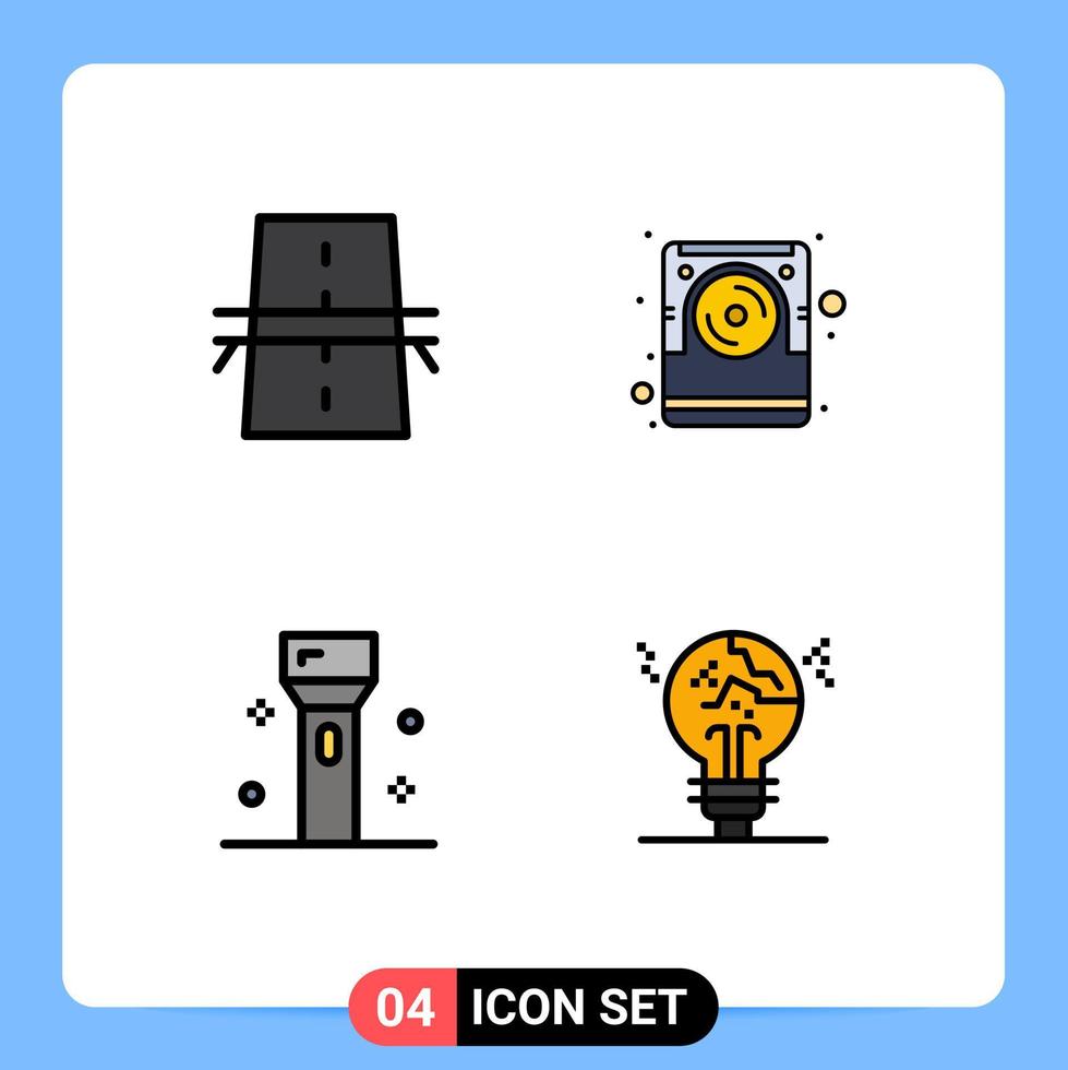 Modern Set of 4 Filledline Flat Colors Pictograph of bridge devices grid data flashlight Editable Vector Design Elements