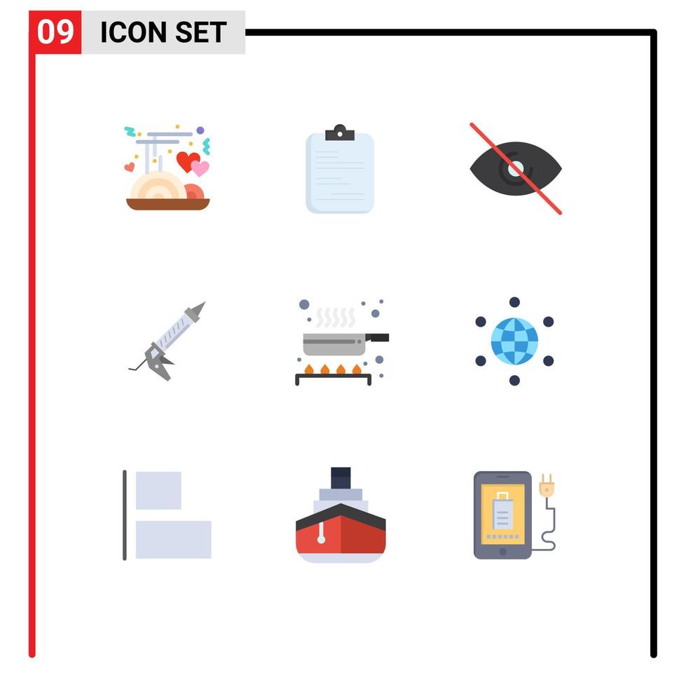 Universal Icon Symbols Group of 9 Modern Flat Colors of cook construction document repair sealant Editable Vector Design Elements
