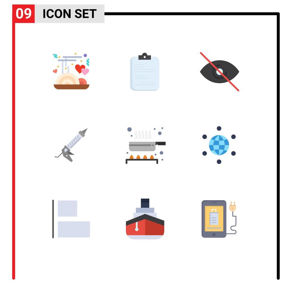 símbolos de iconos universales grupo de 9 colores planos modernos de sellador de reparación de documentos de construcción de cocineros elementos de diseño de vectores editables