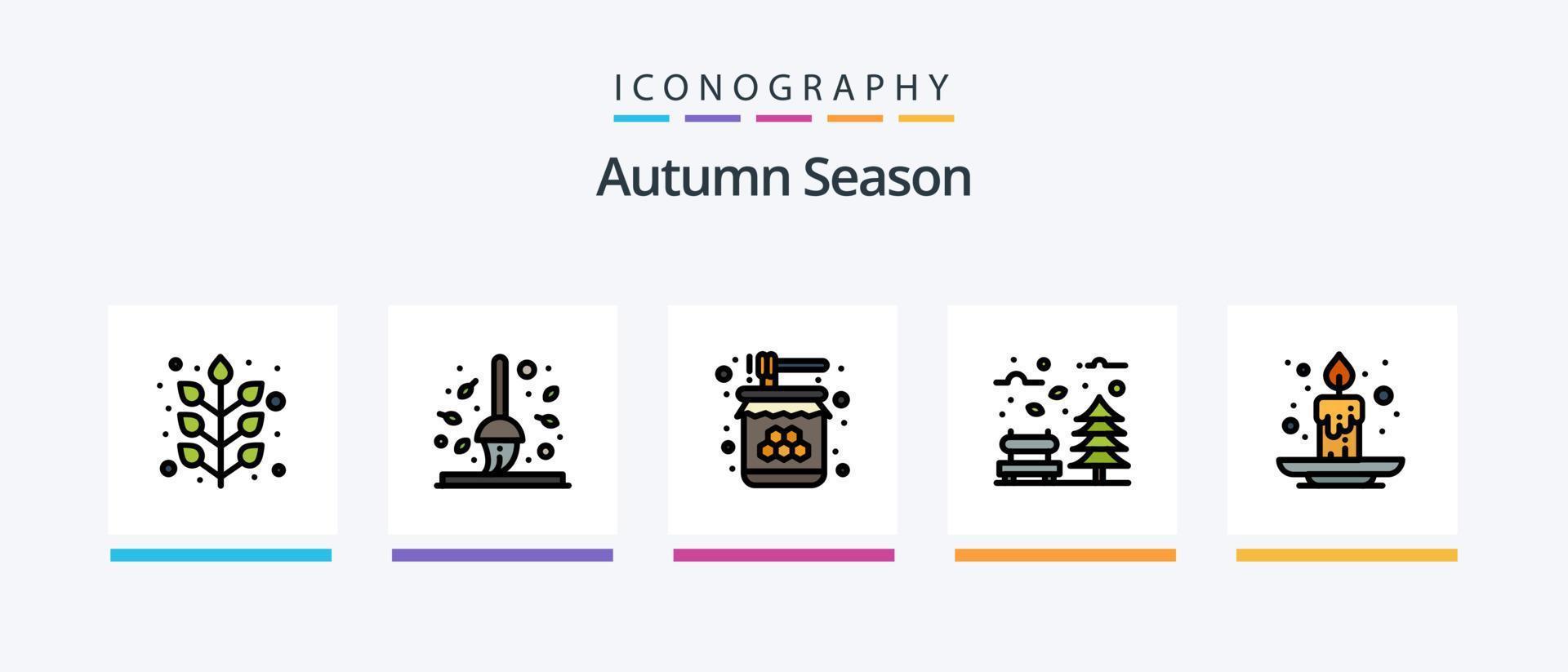 la línea de otoño llenó el paquete de 5 iconos, incluido el golpe. vegetal. otoño. calabaza. otoño. diseño de iconos creativos vector