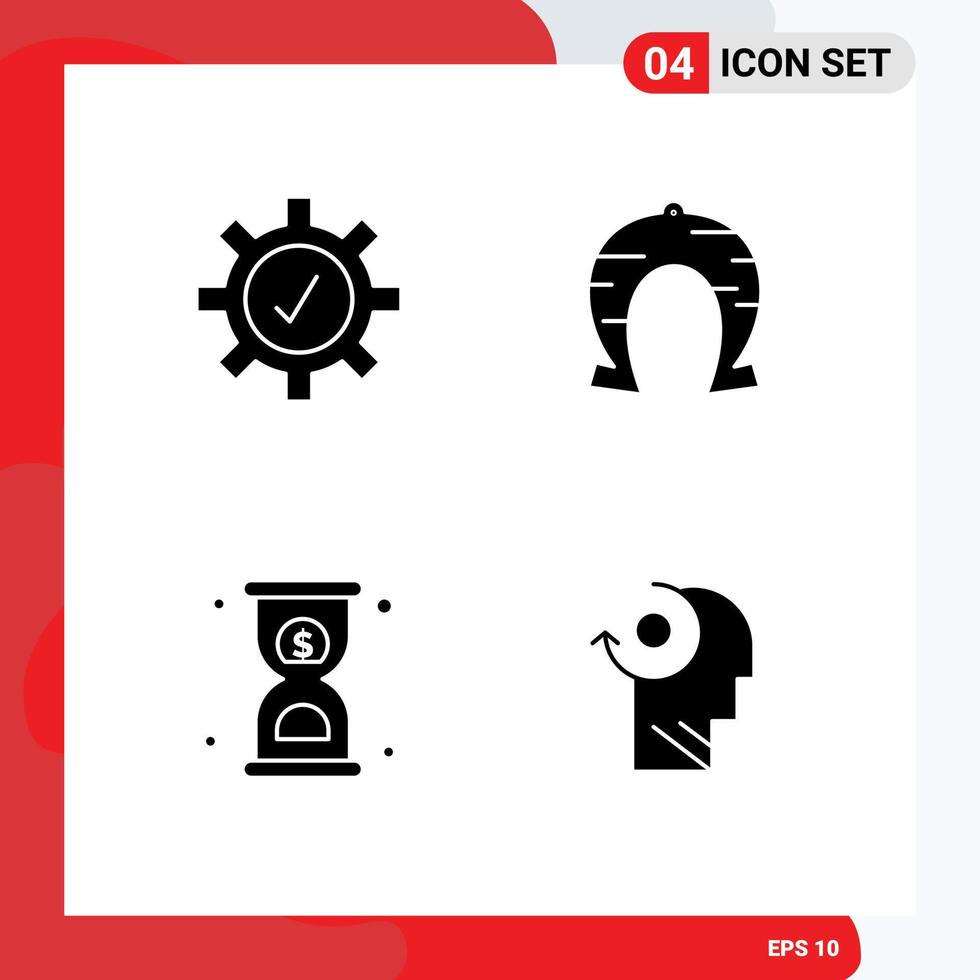 Group of 4 Solid Glyphs Signs and Symbols for protection hourglass festival luck fast Editable Vector Design Elements