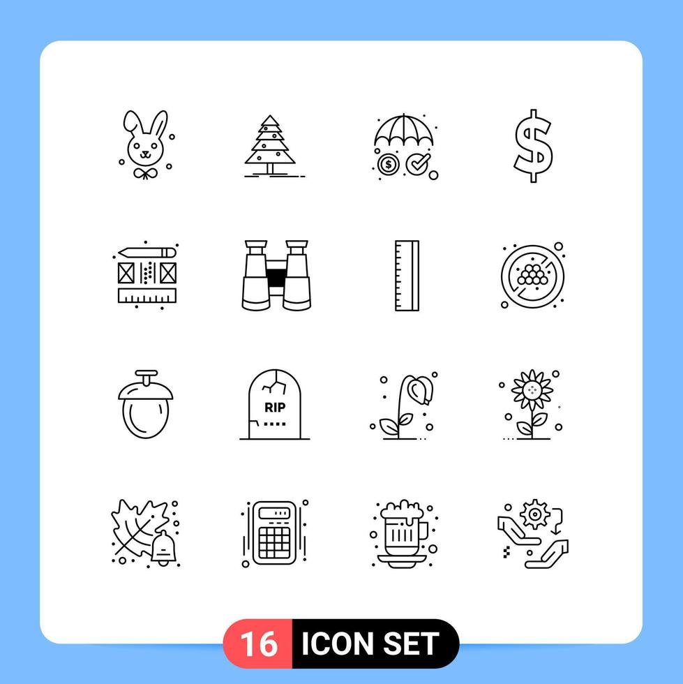 Outline Pack of 16 Universal Symbols of binoculars process money creative dollar Editable Vector Design Elements