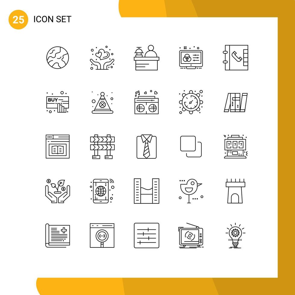 Universal Icon Symbols Group of 25 Modern Lines of buy contacts hotel designer color scheme Editable Vector Design Elements