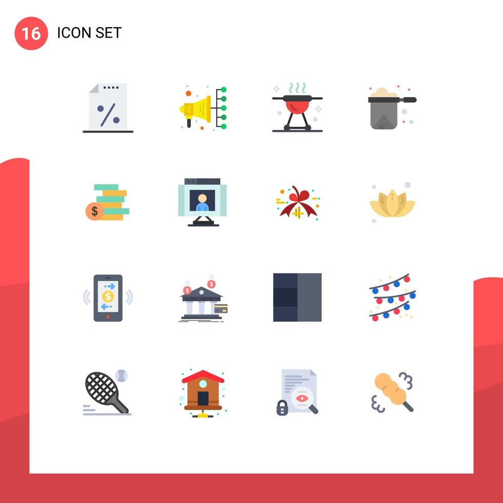 16 Creative Icons Modern Signs and Symbols of coins money restaurant bbq pot kitchen Editable Pack of Creative Vector Design Elements