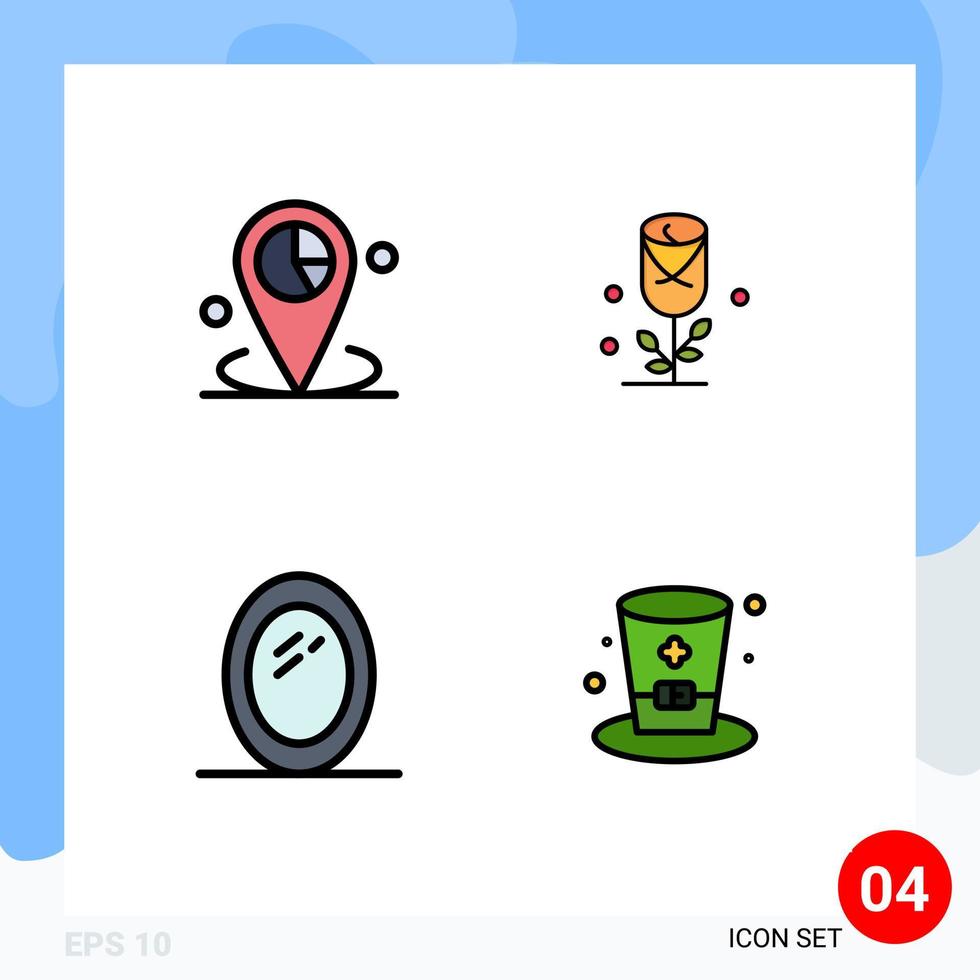 Set of 4 Modern UI Icons Symbols Signs for data furniture place love mirror Editable Vector Design Elements