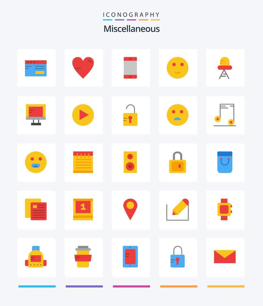 Paquete creativo de 25 iconos planos misceláneos como la luz. diodo. móvil. estudiar. emojis vector