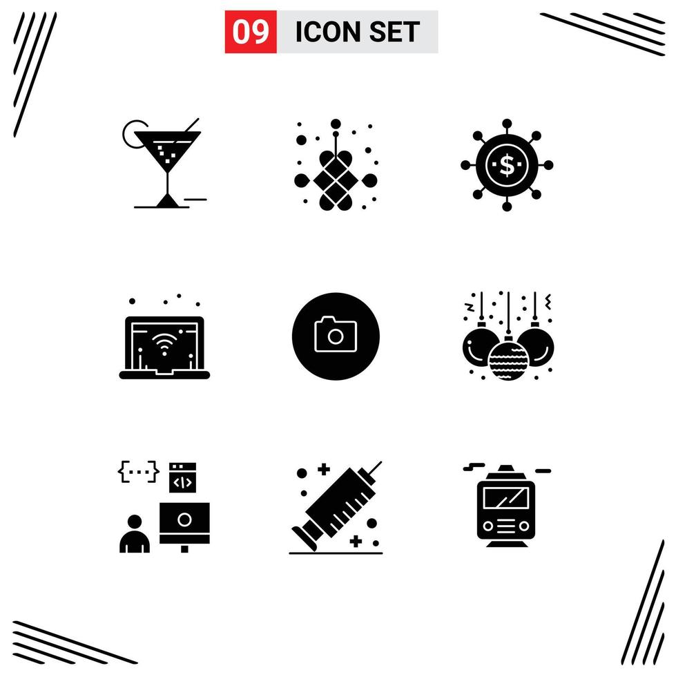 Set of 9 Modern UI Icons Symbols Signs for ui image business camera network Editable Vector Design Elements