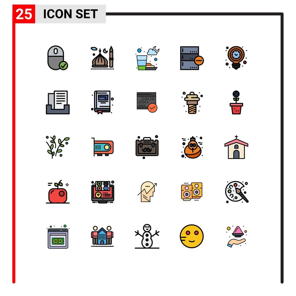 Set of 25 Modern UI Icons Symbols Signs for database base muslim backup ramadan Editable Vector Design Elements