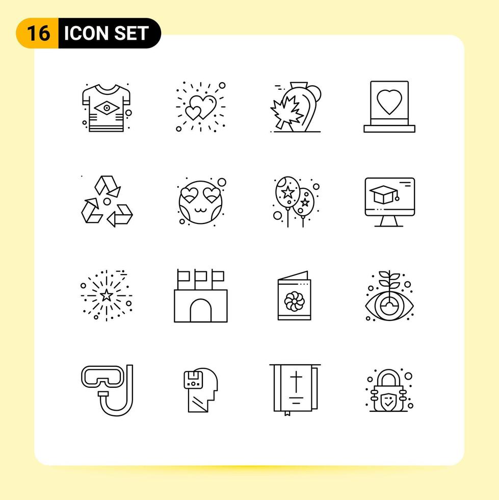 Universal Icon Symbols Group of 16 Modern Outlines of marriage hat love groom leaf Editable Vector Design Elements