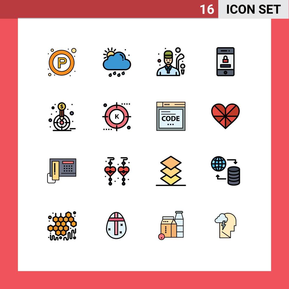 16 iconos creativos signos y símbolos modernos de tecnología financiera seguridad de golf elementos de diseño de vectores creativos editables bloqueados