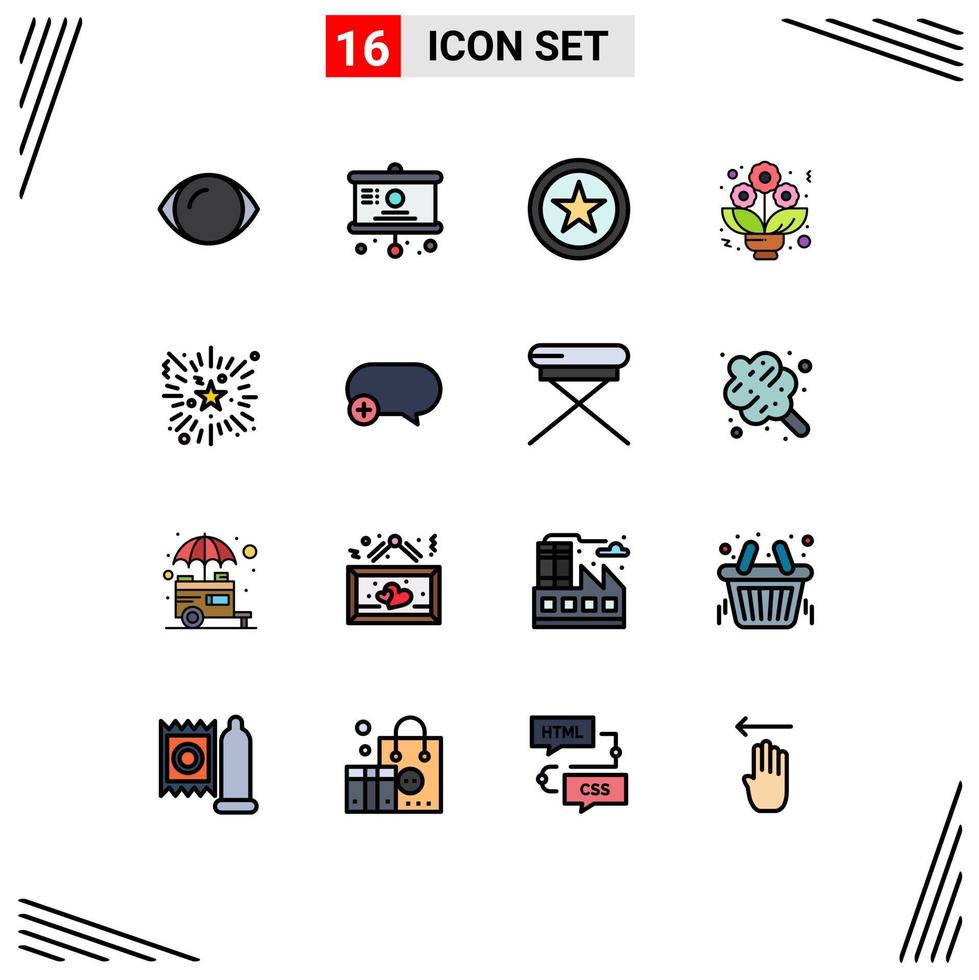 Mobile Interface Flat Color Filled Line Set of 16 Pictograms of chat fireworks favorite firework roses Editable Creative Vector Design Elements