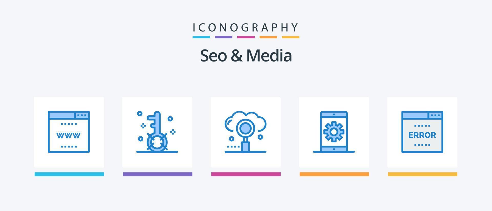 Seo and Media Blue 5 Icon Pack Including phone. media. search. engine. optimization. Creative Icons Design vector