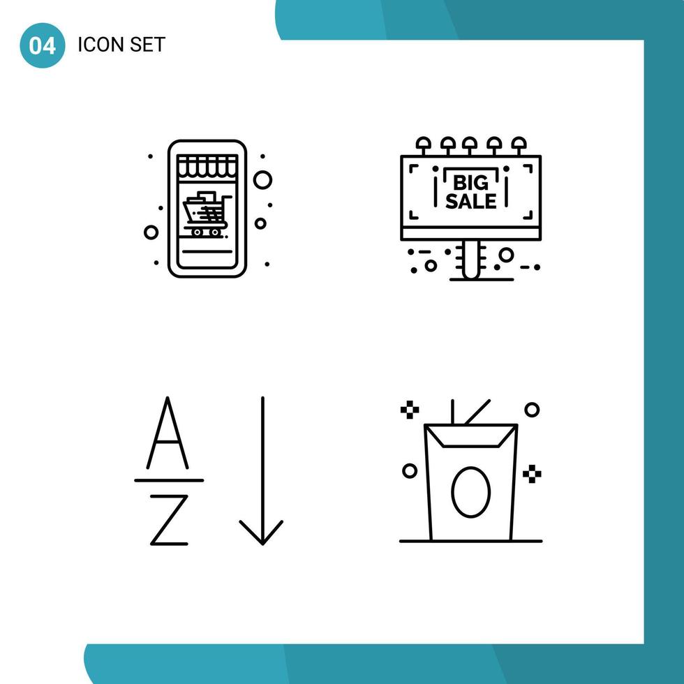 User Interface Pack of 4 Basic Filledline Flat Colors of mobile shopping sort info sale board drinks Editable Vector Design Elements