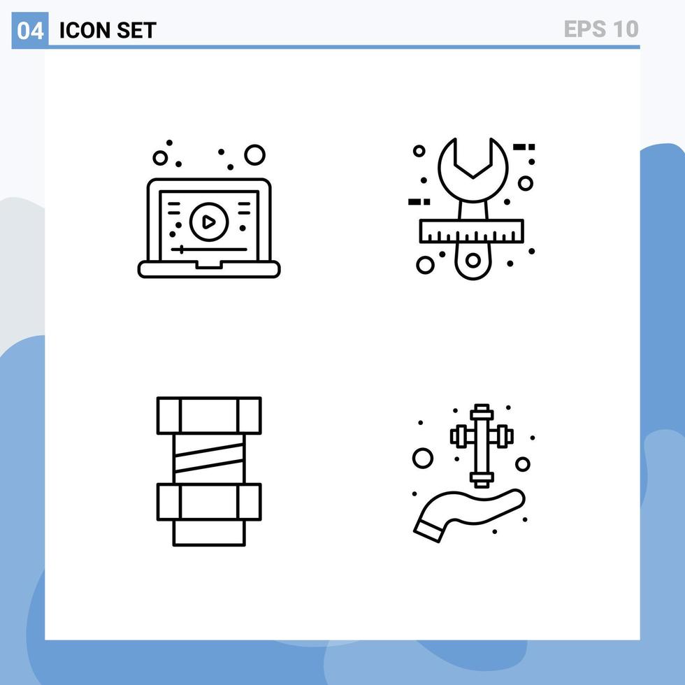 Set of 4 Modern UI Icons Symbols Signs for internet carpenter video design engineering Editable Vector Design Elements