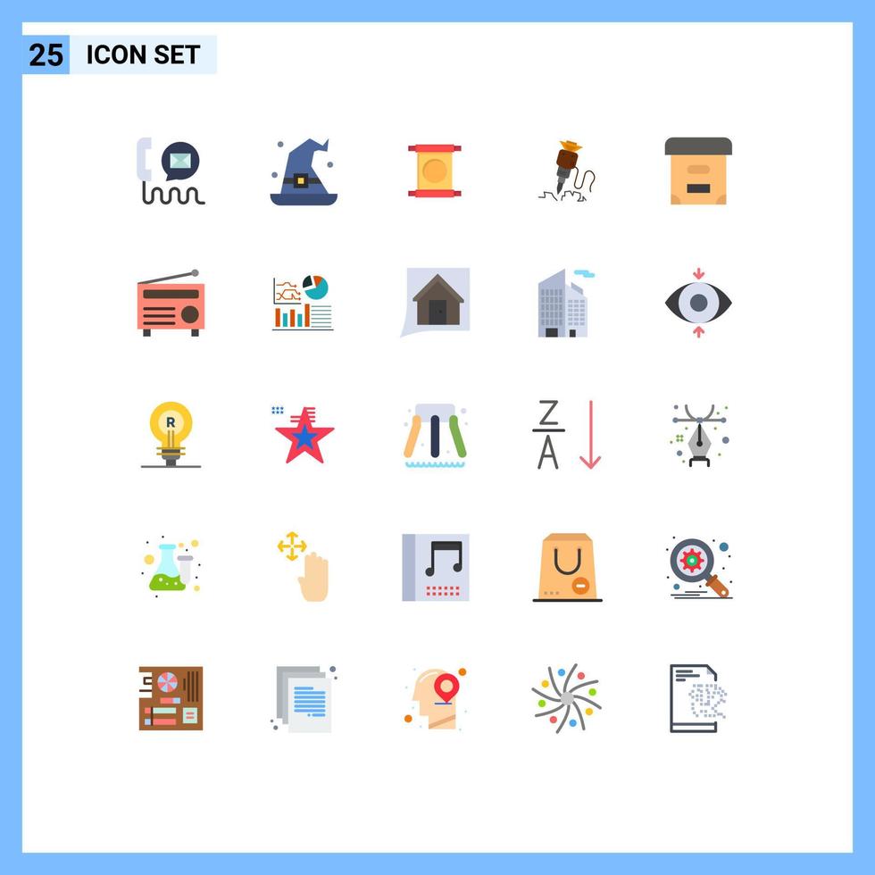 Pack of 25 creative Flat Colors of tool construction wizard building chinese Editable Vector Design Elements