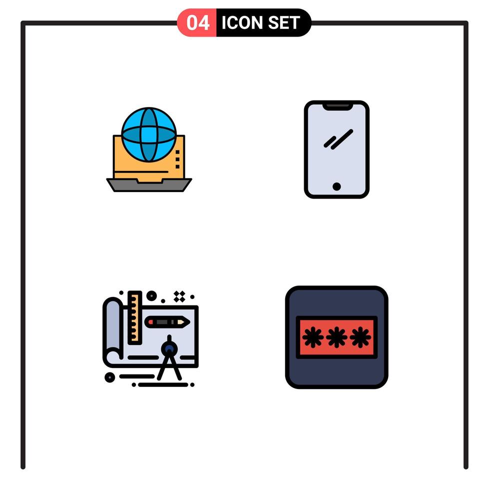 Modern Set of 4 Filledline Flat Colors and symbols such as internet android connection phone architecture Editable Vector Design Elements