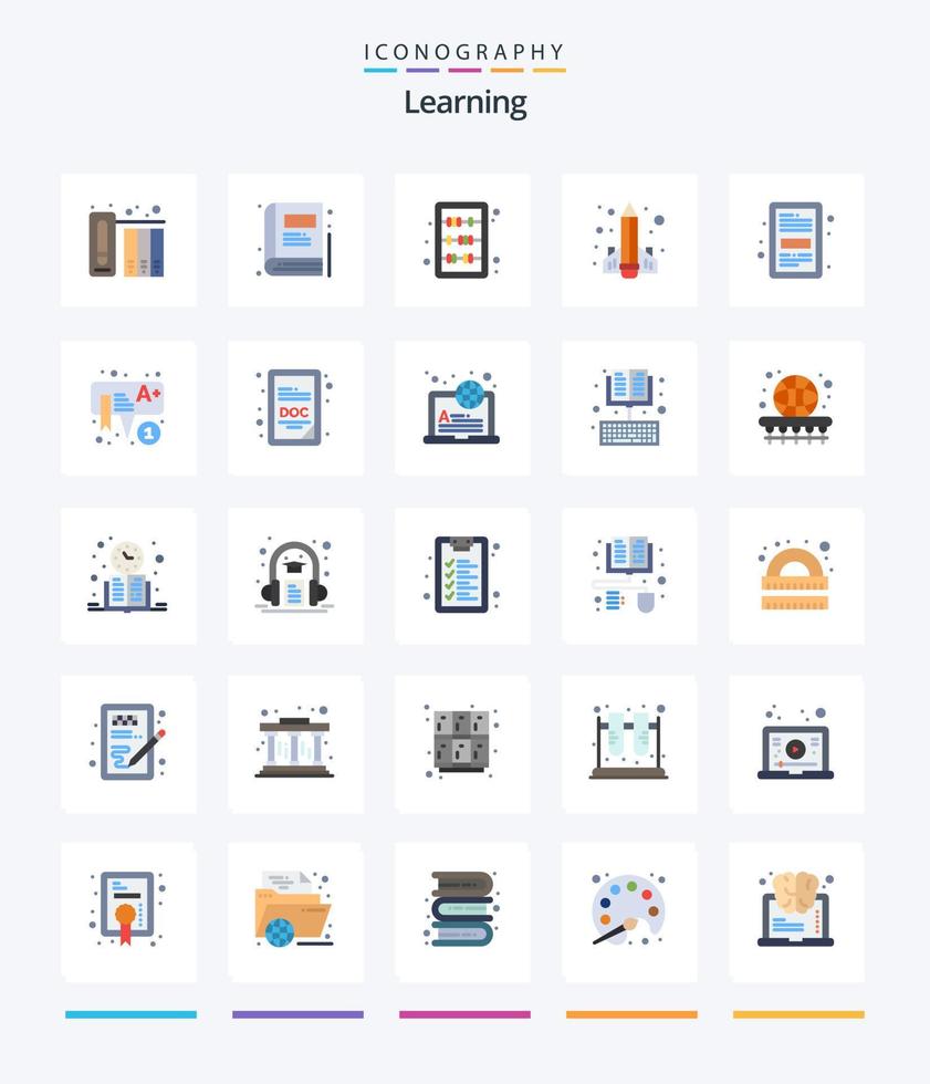 aprendizaje creativo 25 paquete de iconos planos como ebook. cohete. educación. aprendizaje. educación vector