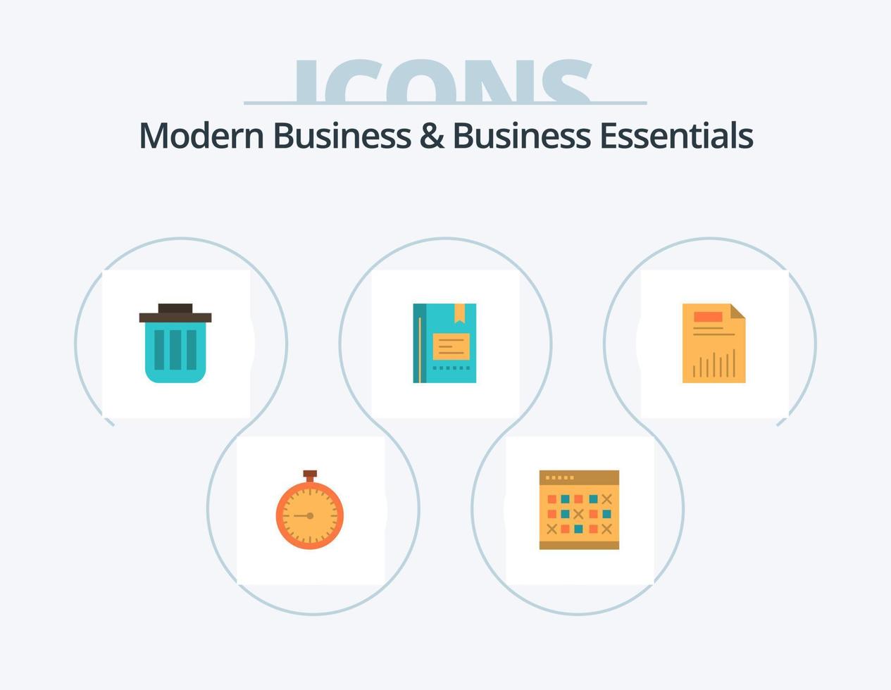 Modern Business And Business Essentials Flat Icon Pack 5 Icon Design. can. basket. date. trash. schedule vector