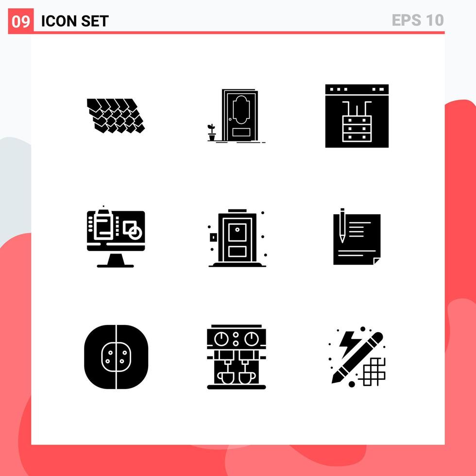 9 Solid Glyph concept for Websites Mobile and Apps home data browser screen server Editable Vector Design Elements