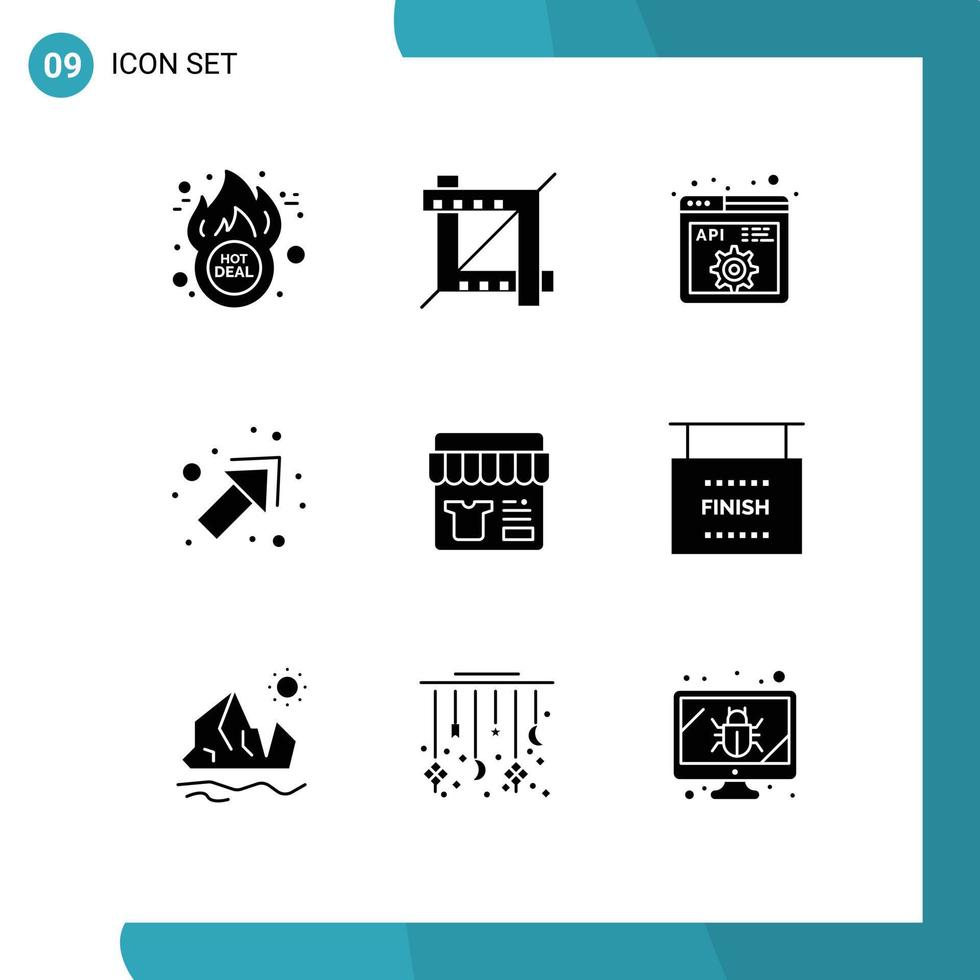 Set of 9 Commercial Solid Glyphs pack for store shop code sale up Editable Vector Design Elements