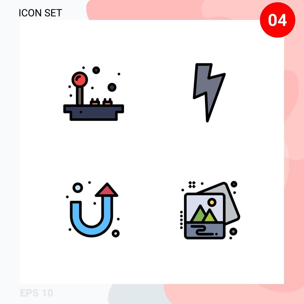 Set of 4 Commercial Filledline Flat Colors pack for joystick u turn play ui photo Editable Vector Design Elements