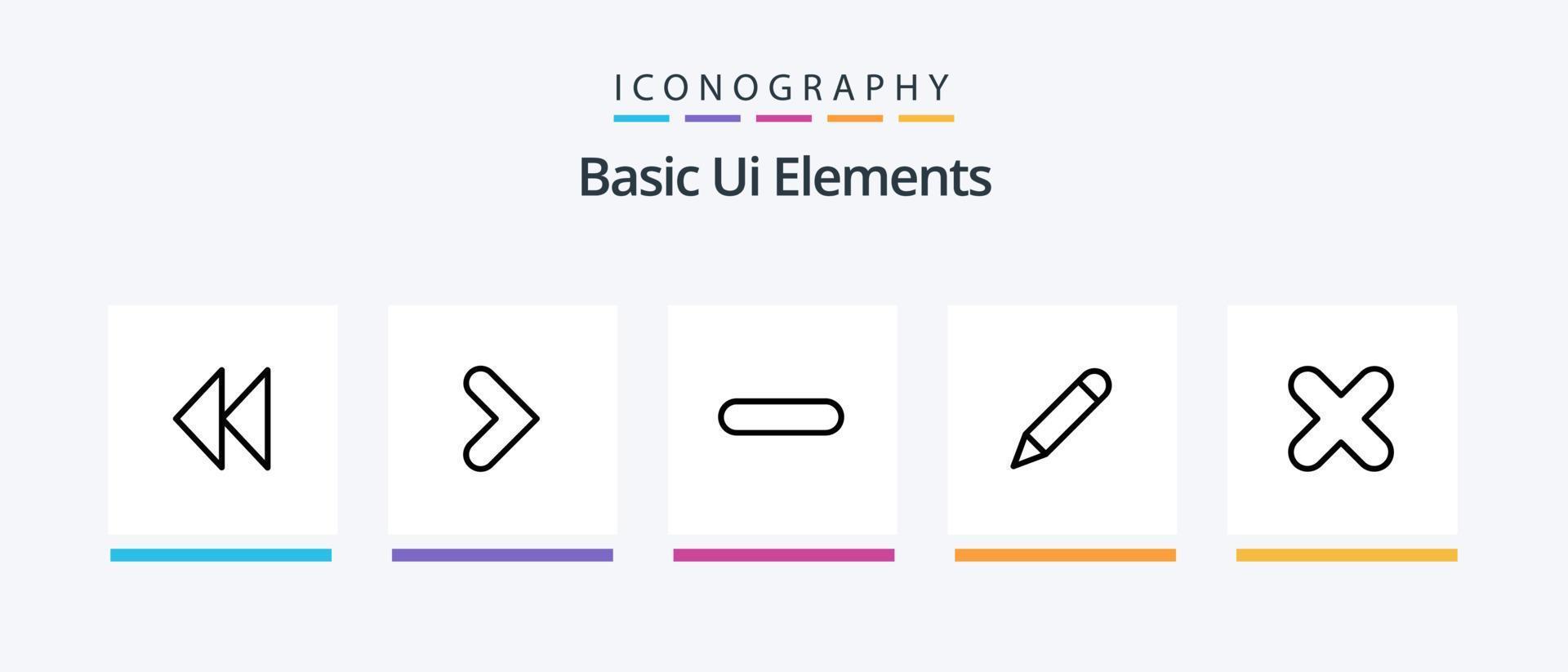 Basic Ui Elements Line 5 Icon Pack Including media. left. pencil. down. arrow. Creative Icons Design vector