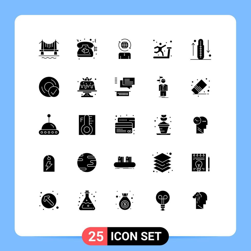 Solid Glyph Pack of 25 Universal Symbols of drop treadmill business sports exercise Editable Vector Design Elements