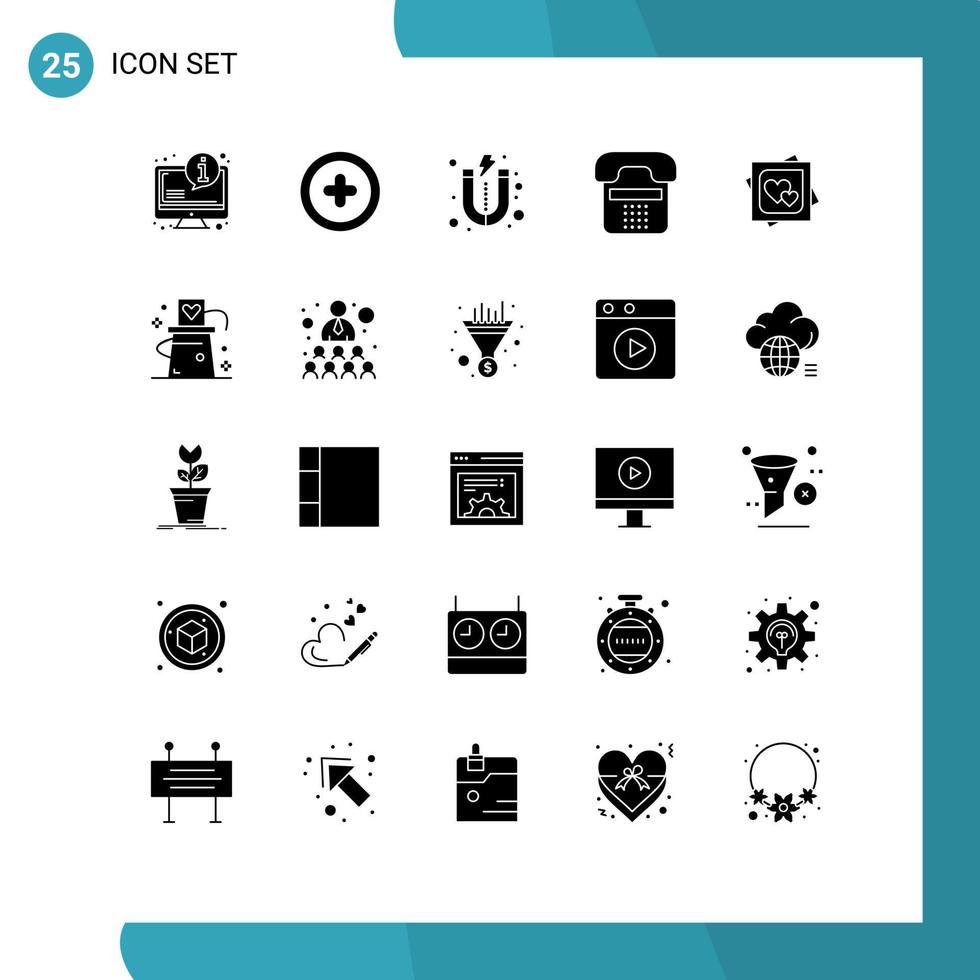 25 Solid Glyph concept for Websites Mobile and Apps love card magnet phone contact Editable Vector Design Elements