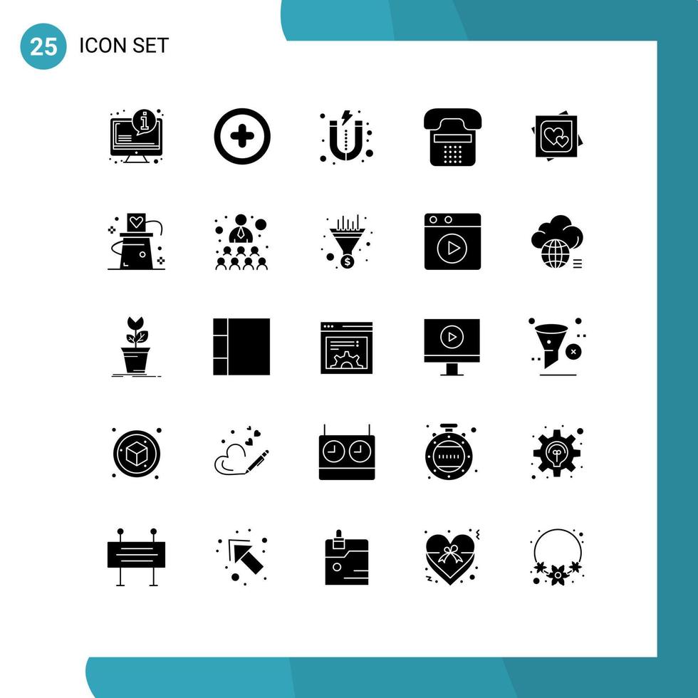 25 concepto de glifo sólido para sitios web móviles y aplicaciones amor tarjeta imán contacto telefónico elementos de diseño vectorial editables vector