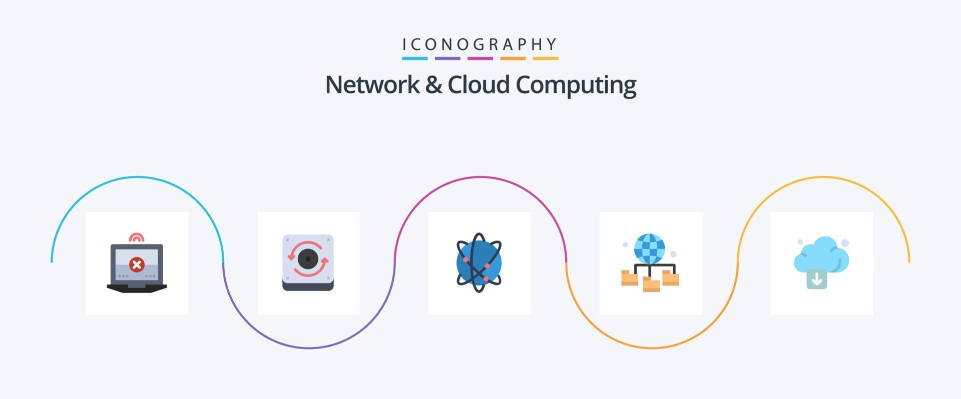 Network And Cloud Computing Flat 5 Icon Pack Including technology. arrow. internet. cloud. technology vector