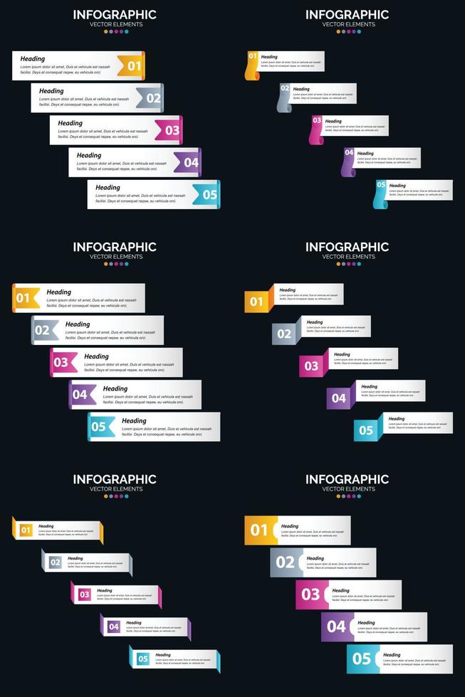 Vector 6 Infographics Pack Presentation slide template 5 Steps cycle diagrams and timelines